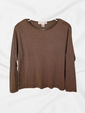 Vintage 90s Chrysantheme Brown Knit Top Womens L Rayon Blend Made Taiwan